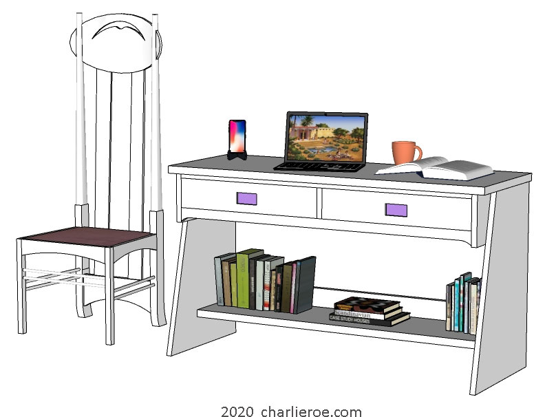 New CR Mackintosh style console hall table, sideboard or desk lacquered painted black finish
