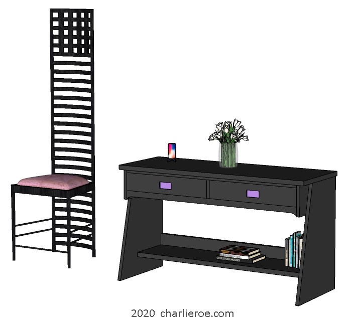 New CR Mackintosh style console hall table, sideboard or desk lacquered painted white finish