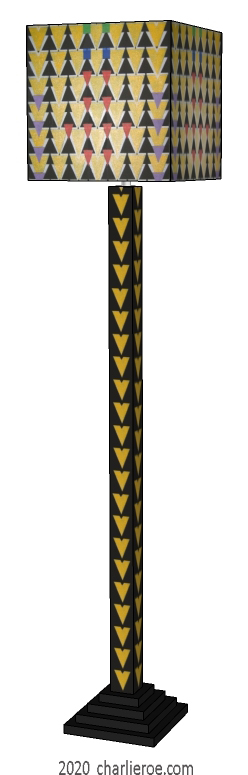 new Charles Rennie CR Mackintosh Derngate style painted & wooden floor standard lamp with decorative Derngate style stencilled lamp shade