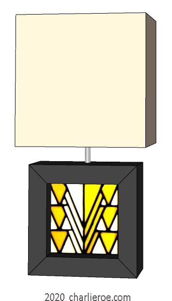 new Charles Rennie CR Mackintosh painted square table lamps with Derngate stained glass panels