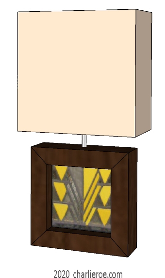 new Charles Rennie CR Mackintosh square shaped painted or wood  table lamp base with Derngate style glass panels