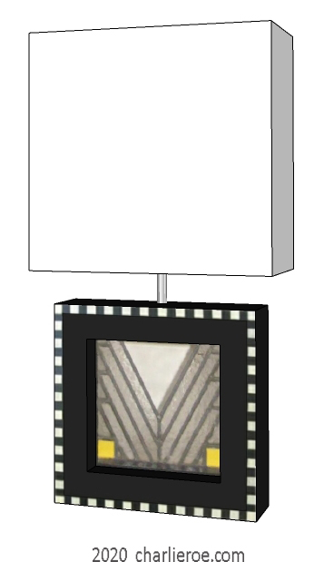 new Charles Rennie CR Mackintosh painted square table lamps with Derngate stained glass panels & Glasgow School of Art border pattern