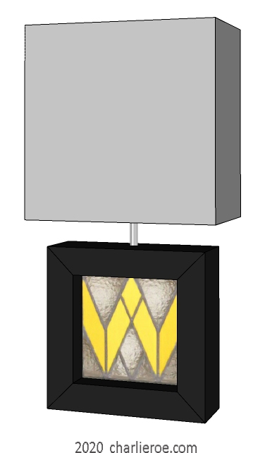 new Charles Rennie CR Mackintosh painted square table lamps with Derngate stained glass panels