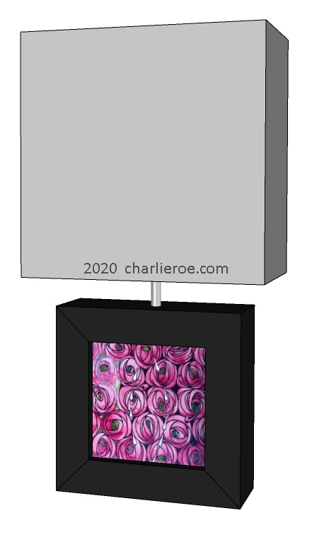 new Charles Rennie CR Mackintosh painted & wooden square table lamps with decorative tile panel
