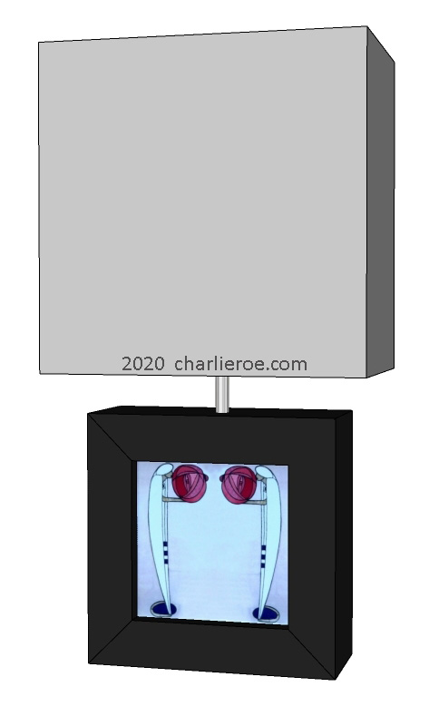 new Charles Rennie CR Mackintosh painted & wooden square table lamps with decorative tile panel