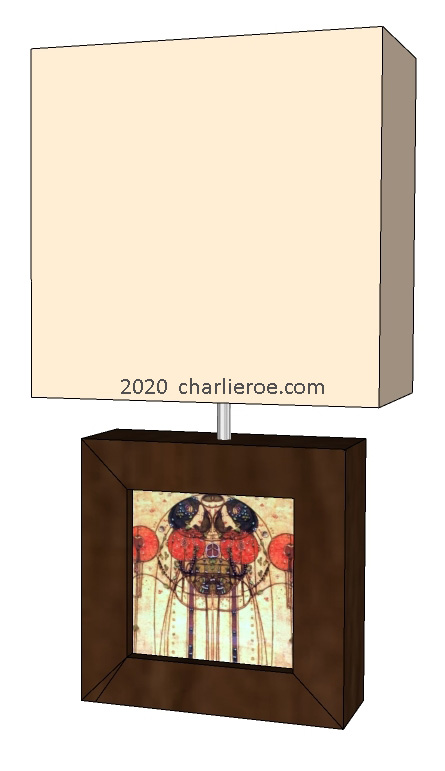 new Charles Rennie CR Mackintosh painted & wooden square table lamps with decorative tile panel