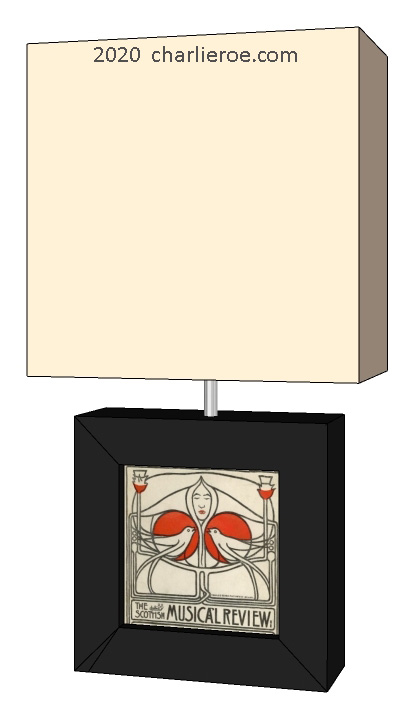 new Charles Rennie CR Mackintosh painted & wooden square table lamps with decorative tile panel