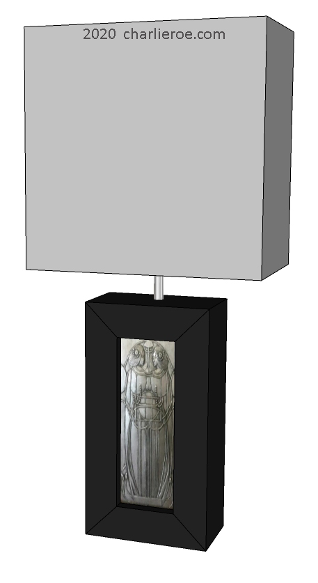 new Charles Rennie CR Mackintosh painted & wooden square table lamps with decorative tile panel