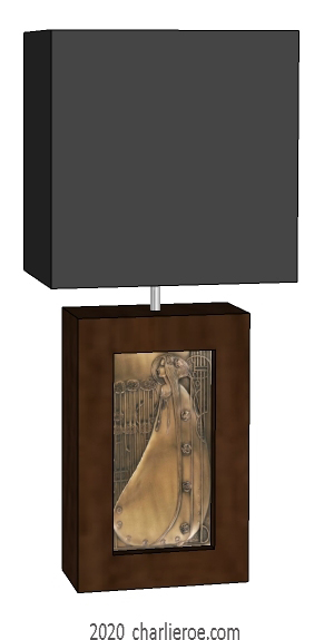 new Charles Rennie CR Mackintosh painted & wooden square table lamps with decorative tile panel