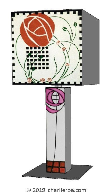 new Charles Rennie Mackintosh painted roses & squares table lamp and matching shade