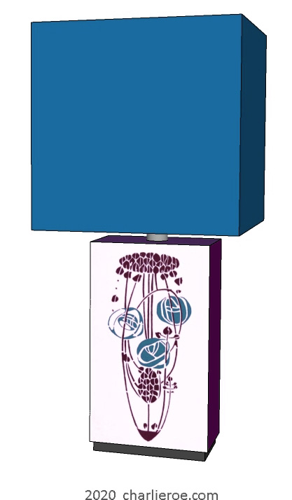 new Charles Rennie Mackintosh painted table lamp with Rose Boudoir stencil