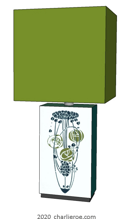 new Charles Rennie Mackintosh painted table lamp with rose Boudoir stencil