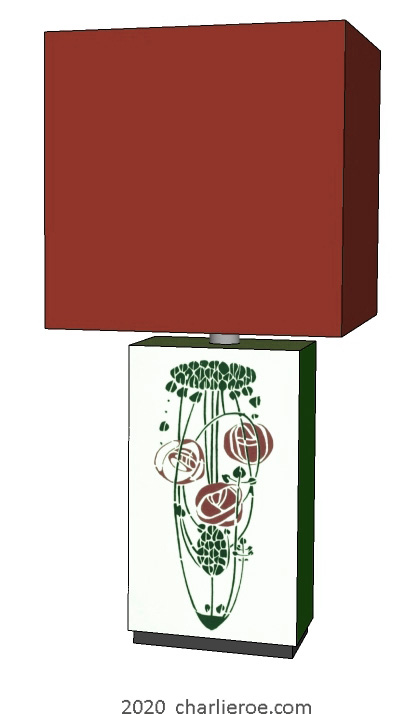 new Charles Rennie Mackintosh painted table lamp with Rose Boudoir stencil