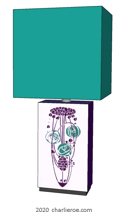 new Charles Rennie Mackintosh painted table lamp with rose Boudoir stencil