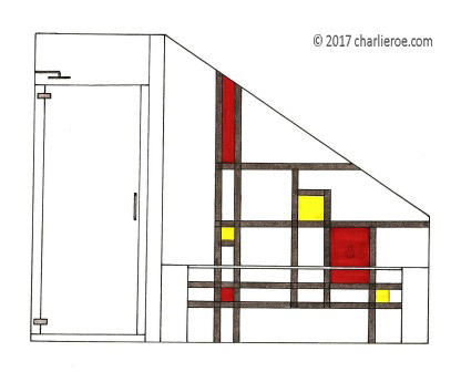 Piet Mondrian De Stijl style tiled bathroom elevation