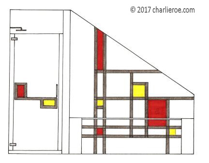 Piet Mondrian De Stijl style tiled bathroom plan