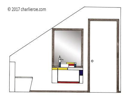 Piet Mondrian De Stijl style tiled bathroom vanity unit & mirror