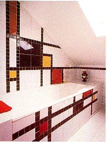 Piet Mondrian De Stijl style tiled bathroom interior