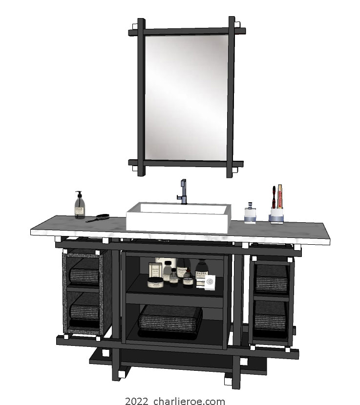 New Gerrit Rietveld De Stijl Movement Piet Mondrian style vanity unit painted in De Stijl colours with piet mondrian door design