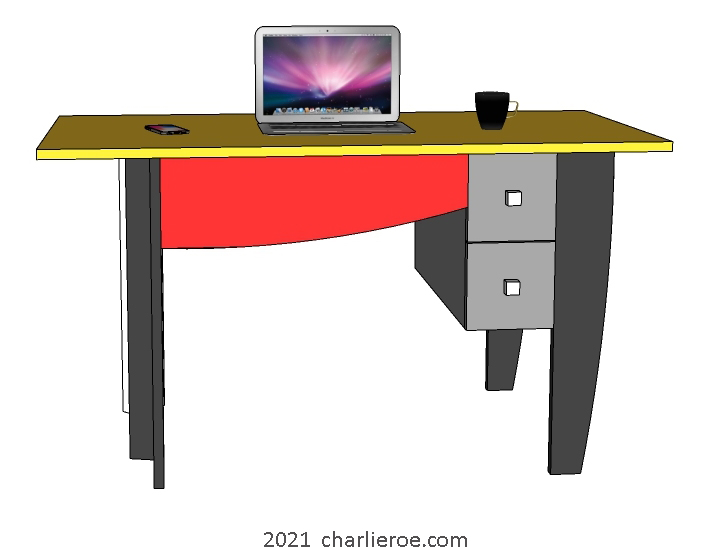 New De Stijl Movement style desk design in typical painted colours with 1-3 drawers