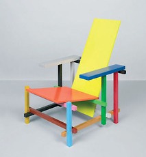 Gerrit Rietveld's De Stijl painted Berlin Chair, end table and lamp furniture