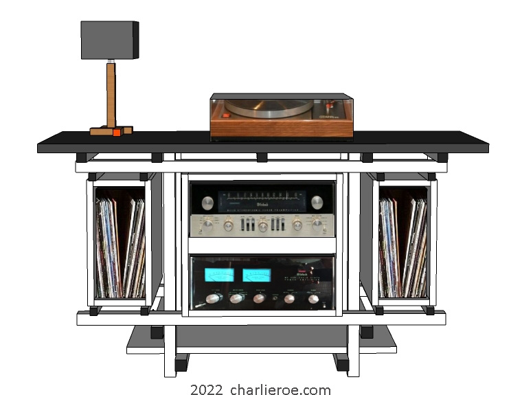new Gerrit Rietveld De Stijl large coffee table, TV stand or stereo unit with storage boxes cupboards or drawers in painted finish