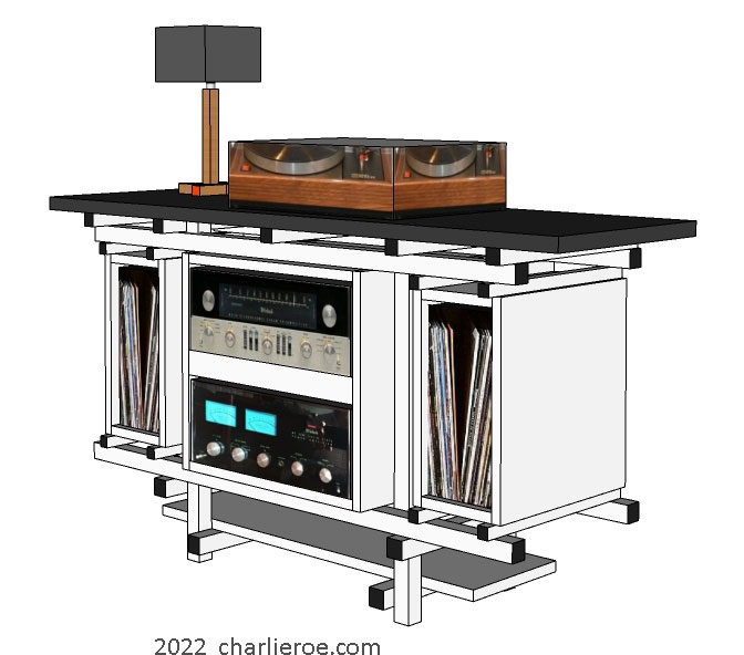 new Gerrit Rietveld De Stijl large coffee table, TV stand or stereo unit with storage boxes cupboards or drawers in painted finish