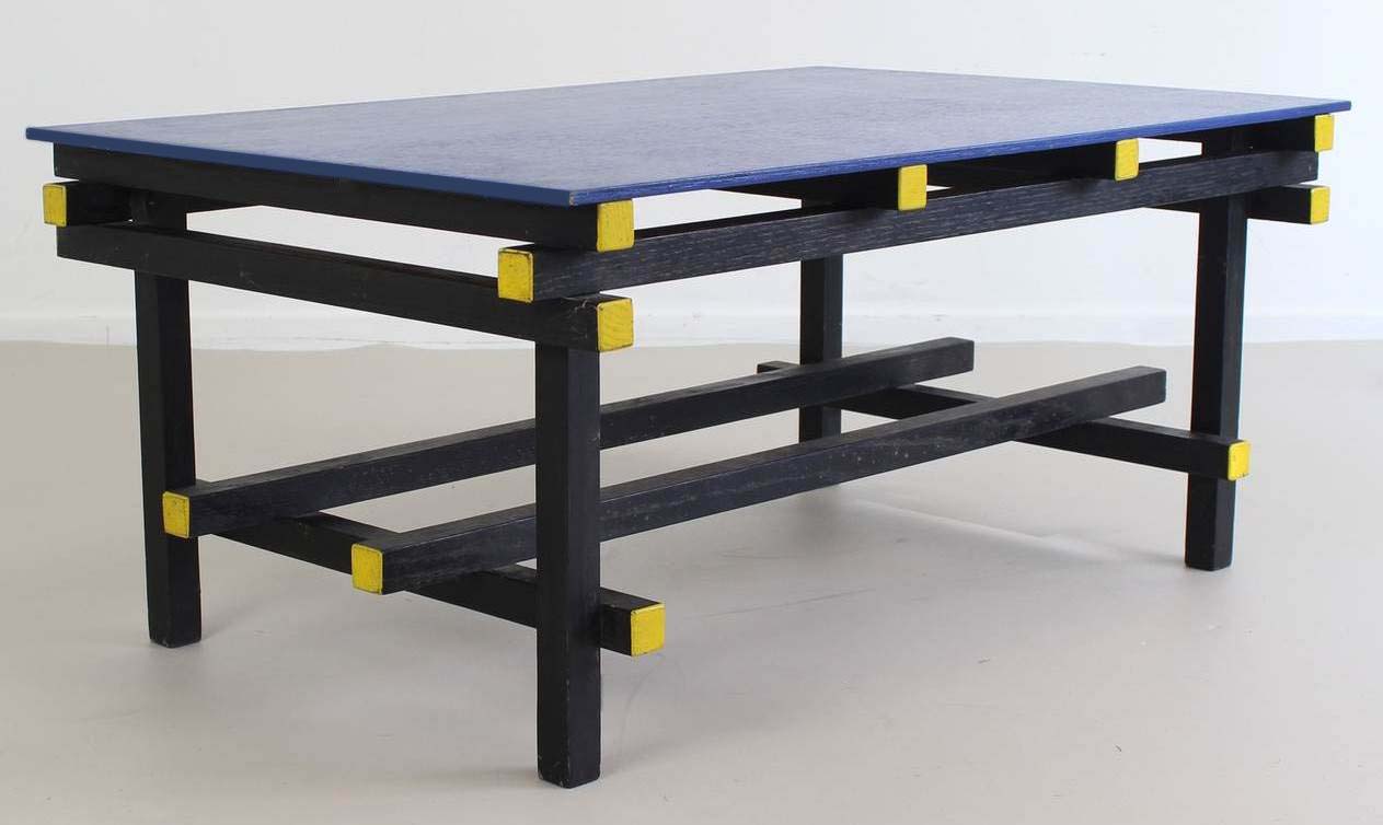 new De Stijl Gerrit Rietveld painted lacquered Blue black & yellow coffee table