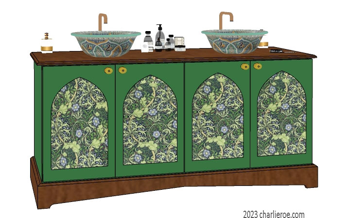 new Reformed Gothic Revival Gothique Gotik 4 door painted vanity unit cabinet with decorative Lancet door panels