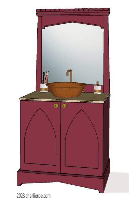 new Reformed Gothic Revival Gothique Gotik 3 door painted vanity unit cabinet with decorative Lancet door panels