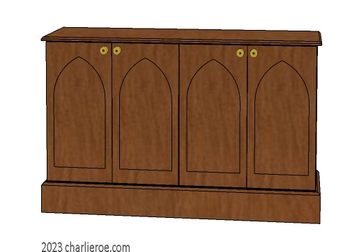 new Reformed Gothic Revival Gothique Gotik 4 wooden sideboard cabinet unit cabinet with decorative Lancet door panels