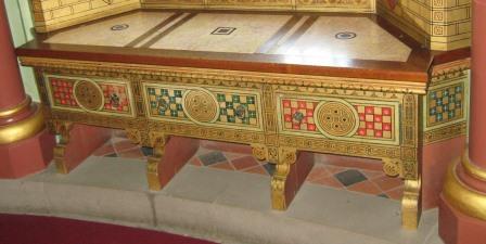 William Burges Gothic Revival painted gilded washstand sideboard cabinet for Lady Bute's bedroom at Castell Coch furniture