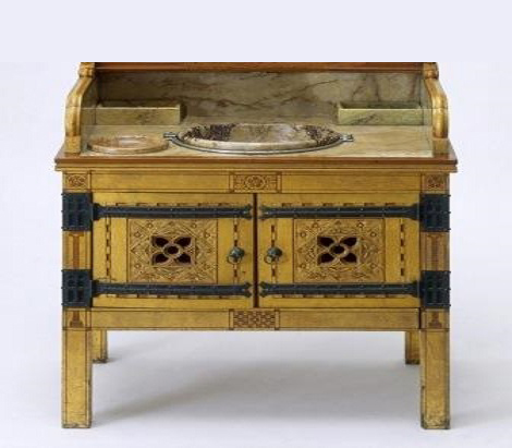 William Burges Gothic Revival 'Vita Nuovo' washstand painted cabinet wider version