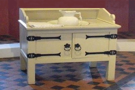 William Burges Gothic Revival painted washstand vanity unit for Lord Bute's bedroom at Castell Coch furniture