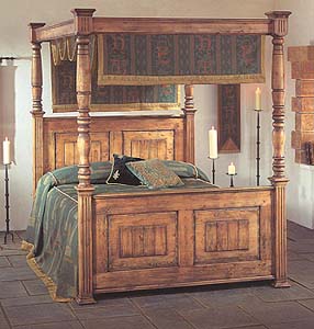 Gothic style wooden 4 poster bed and bedroom furniture