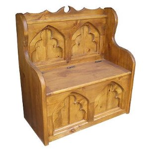 Gothic wooden carved settle bench seat furniture