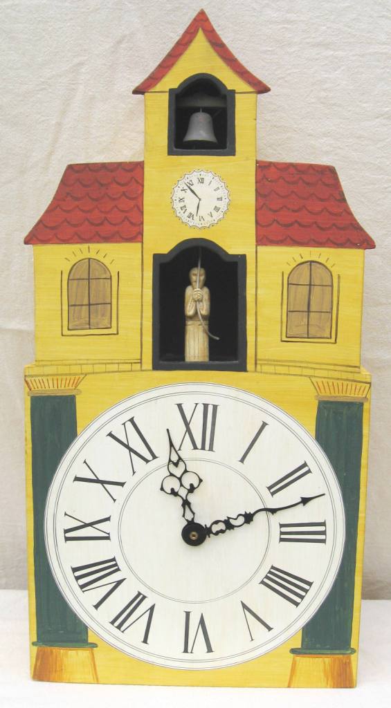 C18th Black Forest Wall clock, of painted monastery with monk ringing bell folk Art