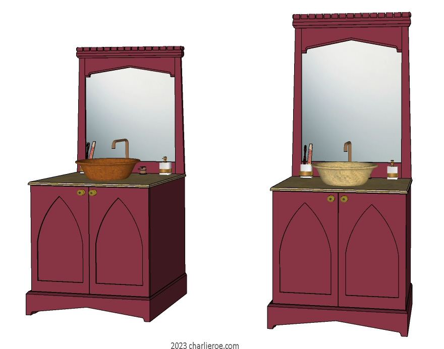 New Gothic Gothique Gotik Revival sideboard and matching Tudor arch painted mantle wall mirror frame