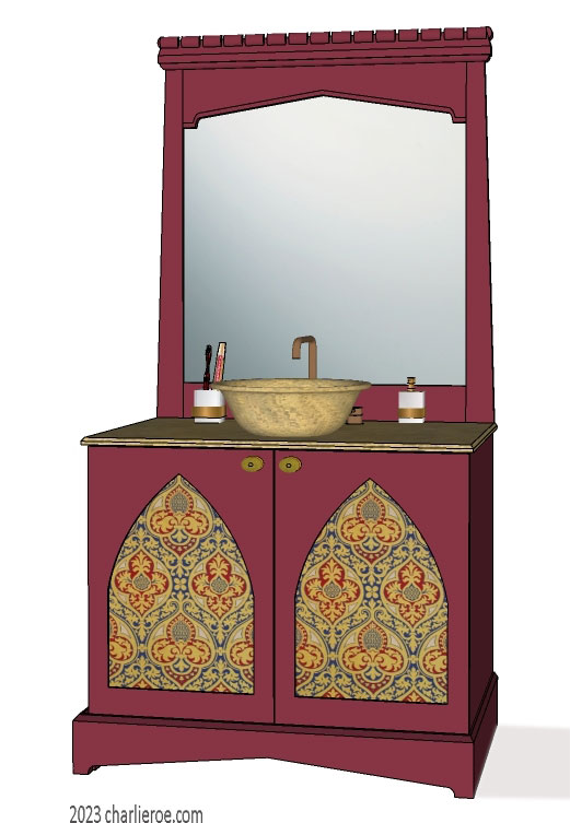 New Gothic Gothique Gotik Revival sideboard and matching Tudor arch painted mantle wall mirror frame