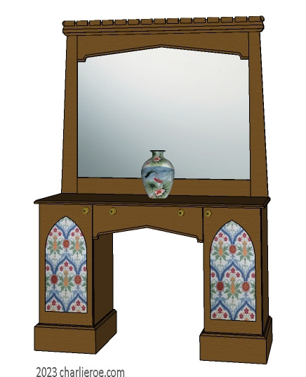 New Gothic Gothique Gotik Revival sideboard and matching Tudor arch painted mantle wall mirror frame