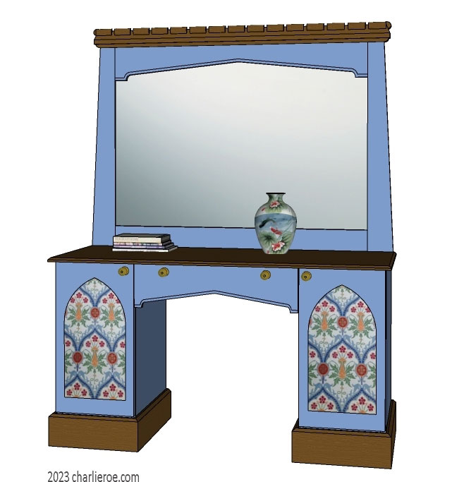 New Gothic Gothique Gotik Revival sideboard and matching Tudor arch painted mantle wall mirror frame