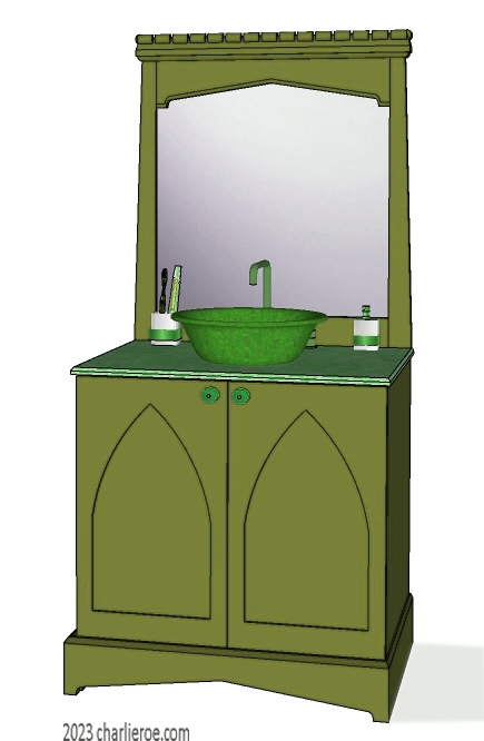 New Gothic Gothique Gotik Revival sideboard and matching Tudor arch painted mantle wall mirror frame