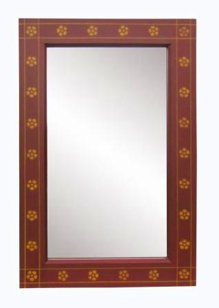new William Burges Gothic Revival red stencilled daisies and painted mirror frame