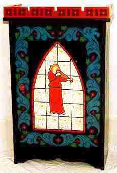 Wm Morris style painted Gothic wall cupboard