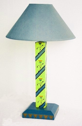 William Burges Gothic Revival style painted stencilled table lamp light
