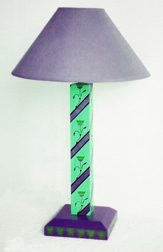 William Burges Gothic Revival style painted stencilled table lamp light