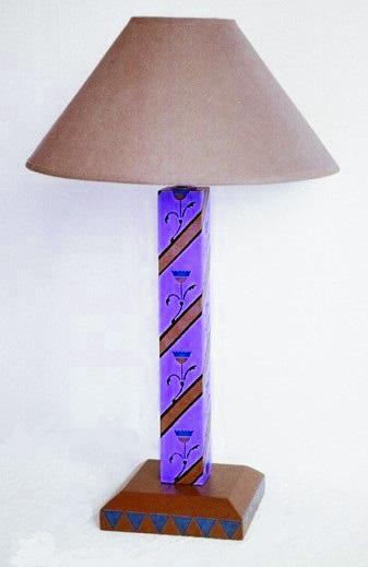 William Burges Gothic Revival style painted stencilled table lamp light