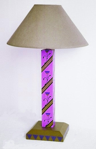 William Burges Gothic Revival style painted stencilled table lamp light