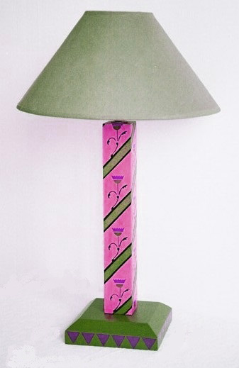 William Burges Gothic Revival style painted stencilled table lamp light