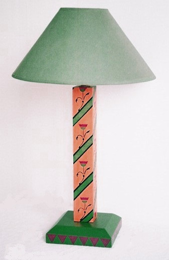 William Burges Gothic Revival style painted stencilled table lamp light